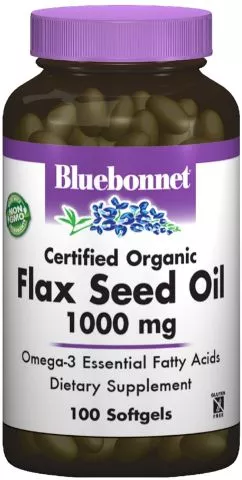 Жирные кислоты Bluebonnet Nutrition Органическое Льняное масло 1000 мг 100 желатиновых капсул (743715009226)