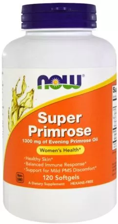 Натуральна добавка Now Foods Super Primrose Масло Примули Вечірньої 1300 мг 120 желатинових капсул (733739017574)