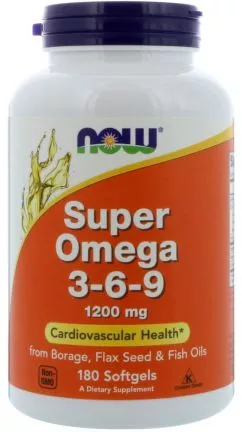Жирні кислоти Now Foods Супер омега 3-6-9 1200 мг 180 желатинових капсул (733739018410)