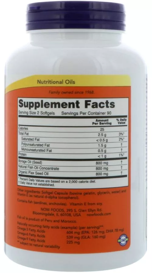 Жирні кислоти Now Foods Супер омега 3-6-9 1200 мг 180 желатинових капсул (733739018410) - фото №2