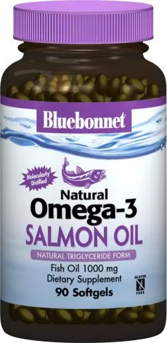 Жирні кислоти Bluebonnet Nutrition Natural Omega-3 Salmon Oil Натуральна Омега-3 з лососевим жиром 90 желатинових капсул (743715009523)