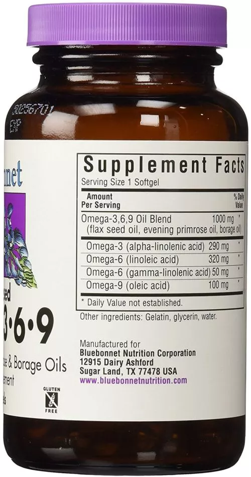 Жирні кислоти Bluebonnet Nutrition омега 3-6-9 на рослинній основі 1000 мг 90 желатинових капсул (743715010123) - фото №2