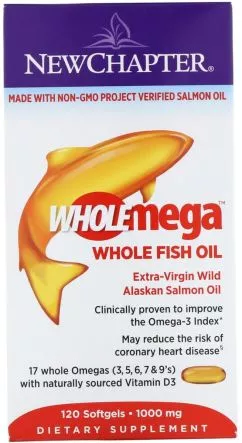 Жирные кислоты New Chapter Wholemega омега из рыбьего жира 1000 мг 120 желатиновых капсул (727783050038)