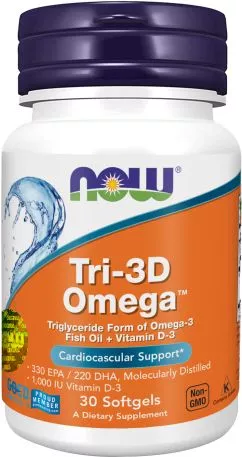 Дієтична домішка Now Foods TRI-3D Omega в м'яких капсулах №30 (733739110343)