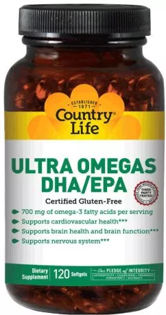 Жирные кислоты Country Life Ultra Omegas DHA/EPA 120 капсул (015794045168)