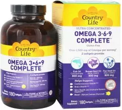 Жирные кислоты Country Life Ultra Omega 3-6-9 180 капсул (015794041023)