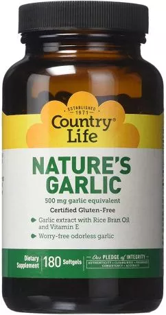 Натуральна добавка Country Life Natures Garlic (Натуральний часник) 180 капсул (015794040514)