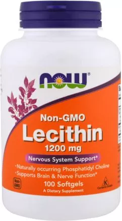 Амінокислота Now Foods Лецитин 1200 мг 100 желатинових капсул (733739022103)