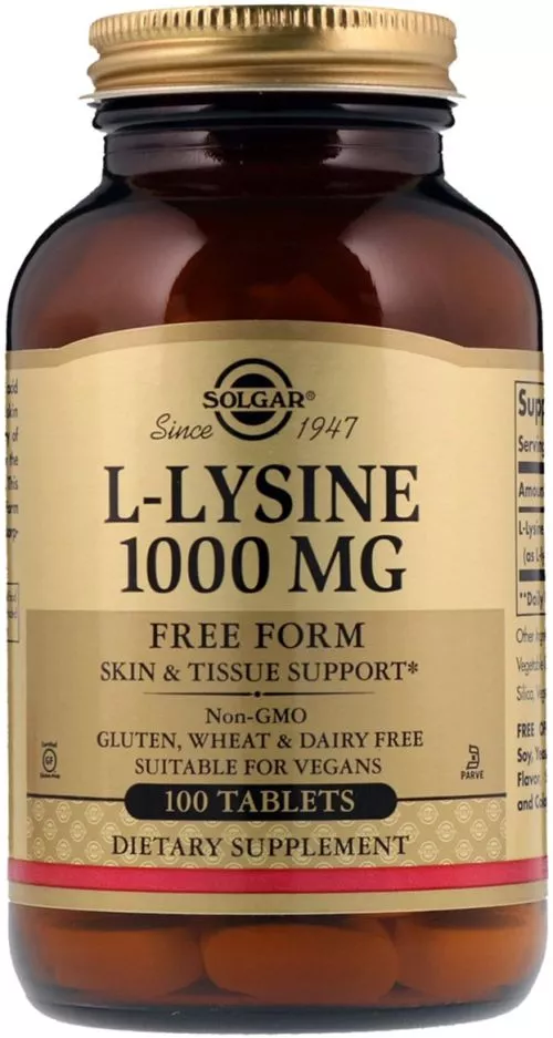 Аминокислота Solgar Лизин 1000 мг L-Lysine 100 таблеток (033984017016) - фото №3