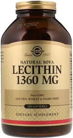 Амінокислота Solgar Лецитин невибілений 1360 мг Natural Soya Lecithin 250 капсул (033984015418)