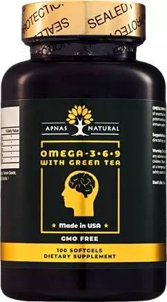 Жирные кислоты Apnas Natural омега 3-6-9 С зеленым чаем 100 капсул (603051082195)