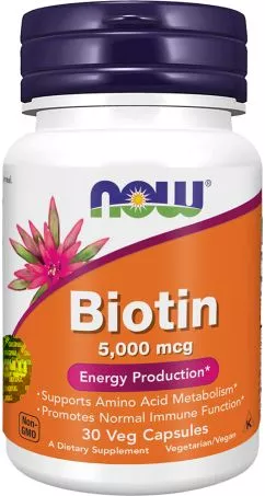 Диетическая примесь Now Foods Биотин 5000 мкг в капсулах №30 (733739110299)