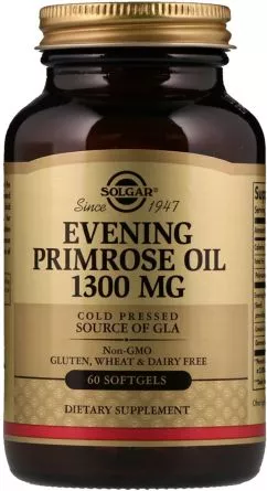 Жирні кислоти Solgar Evening Primrose Oil Масло примули вечірньої 1300 м 60 капсул (033984010574)