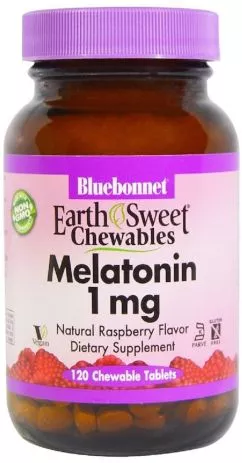 Аминокислота Bluebonnet Nutrition Melatonin EarthSweet 120 жевательных таблеток 1 мг Малиновый вкус (743715009912)