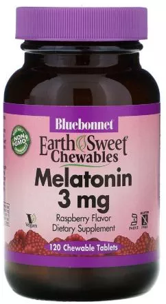 Амінокислота Bluebonnet Nutrition Melatonin EarthSweet 120 жувальних таблеток 3 мг Малиновий смак (743715009943)