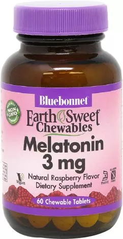 Амінокислота Bluebonnet Nutrition Melatonin EarthSweet 60 жувальних таблеток 3 мг Малиновий смак (743715009936)