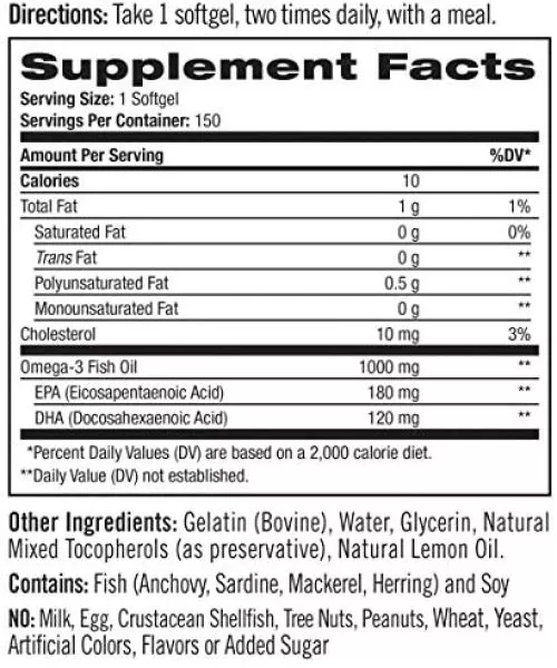 Жирні кислоти Natrol Omega-3 1000 мг 30% 150 капсул (047469040406) - фото №2