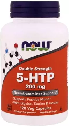 Амінокислота Now Foods 5-HTP (Гідрокситриптофан) Подвійна сила 200 мг 120 капсул (733739001115)