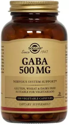 Амінокислота Solgar GABA (Гамма-аміномасляна кислота) 500 мг 100 вегетаріанських капсул (033984012110)