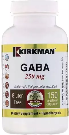 Аминокислота Kirkman Labs GABA (Гамма-Аминомасляная Кислота) 250 мг 150 капсул (812325021376)
