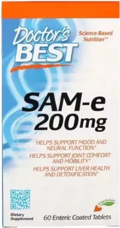 Амінокислота Doctor's Best SAM-e (S-Аденозилметіонін) 200 мг 60 таблеток (753950002067)