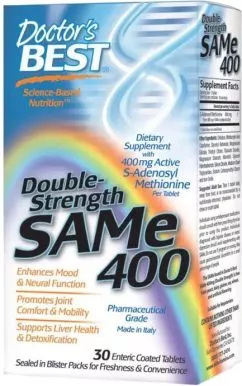 Амінокислота Doctor's Best SAM-e (S-Аденозилметіонін) 400 мг 30 таблеток (753950001510)