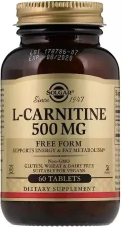 Амінокислота Solgar L-Карнітин 500 мг 60 таблеток (033984005716)
