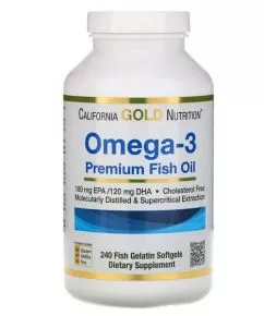 Жирные кислоты California Gold Nutrition Омега-3 рыбий жир, 240 желатиновых капсул