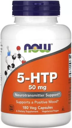 Амінокислота Now Foods: 5-HTP (Гідрокситриптофан) 50 мг 180 вегетаріанських капсул (733739001016)