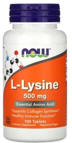 Амінокислота Now Foods:L-Лізин, L-Lysin 500 мг, 100 таблеток (733739001009)