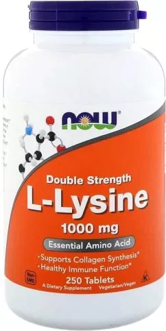 Аминокислота Now Foods: L-Лизин 1000 мг, 250 таблеток (733739001238)