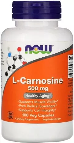 Амінокислота Now Foods: L-Карнозин, L-Carnosine 500 мг, 100 вегетаріанських капсул (733739000798)
