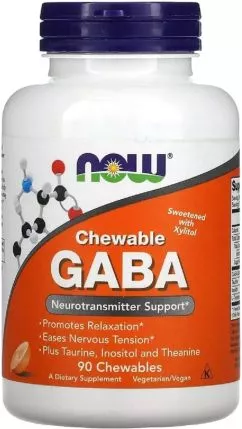 Амінокислота GABA (Гамма-аміномасляна кислота), Цитрусовий смак, Now Foods 250 мг, 90 жувальних таблеток (733739000828)
