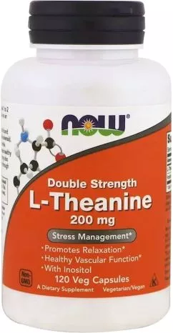 Аминокислота Now Foods: L-Теанин, L-Theanine, Double Strength 200 мг, 120 вегетарианских капсул (733739001481)