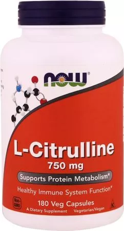 Амінокислота Now Foods: L-Цитруллин, L-Citrulline 750 мг, 180 капсул (733739001030)