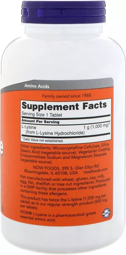 Амінокислота Now Foods: L-Лізин 1000 мг, 250 таблеток (733739001238) - фото №2