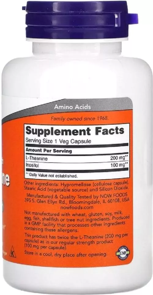 Аминокислота Now Foods: L-Теанин, L-Theanine, Double Strength 200 мг, 120 вегетарианских капсул (733739001481) - фото №2