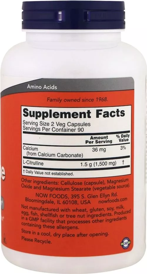 Амінокислота Now Foods: L-Цитруллин, L-Citrulline 750 мг, 180 капсул (733739001030) - фото №2