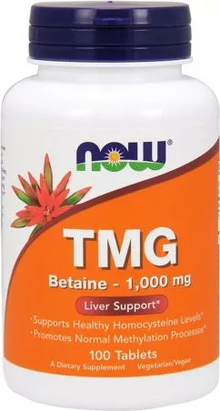 Аминокислота Now Foods: Триметилглицин, ТМГ, TMG, 1000 мг, 100 таблеток (733739004949)