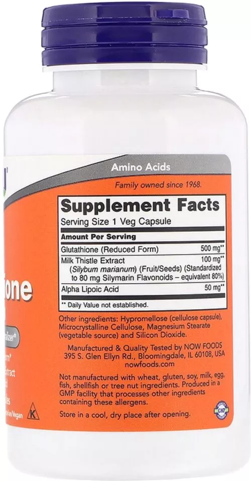 Аминокислота Now Foods Глутатион 500 мг, 60 вегетарианских капсул (733739001047) - фото №2