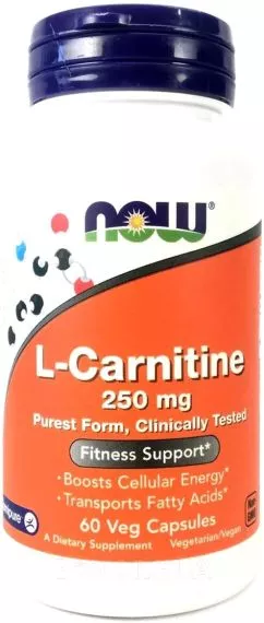 Жироспалювач 250 мг, L-Carnitine, Now Foods 60 капсул (733739000620)