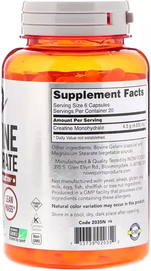 Моногідрат креатину, 750 мг, Now Foods Creatine Monohydrate, 120 капсул (733739020352) - фото №2