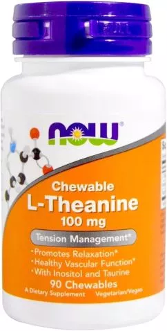 Амінокислота Now Foods: L-Теанін, L-Theanine 100 мг, 90 жувальних таблеток (733739001443)