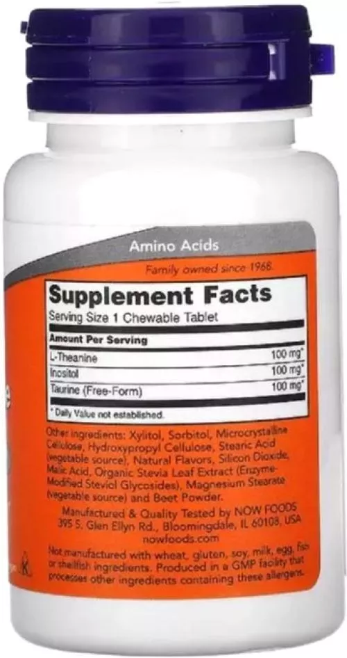 Аминокислота Now Foods: L-Теанин, L-Theanine 100 мг, 90 жевательных таблеток (733739001443) - фото №3