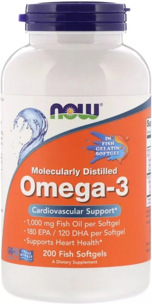 Омега-3 1000 мг, 180 EPA/120 DHA, Molecularly Distilled Omega-3, Now Foods 200 капсул із риб'ячого жиру (733739016485) - фото №2