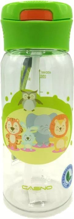 Пляшка для води Casno KXN-1195 400 мл Малюки-звірята із соломинкою Зелена (KXN-1195_Animals)