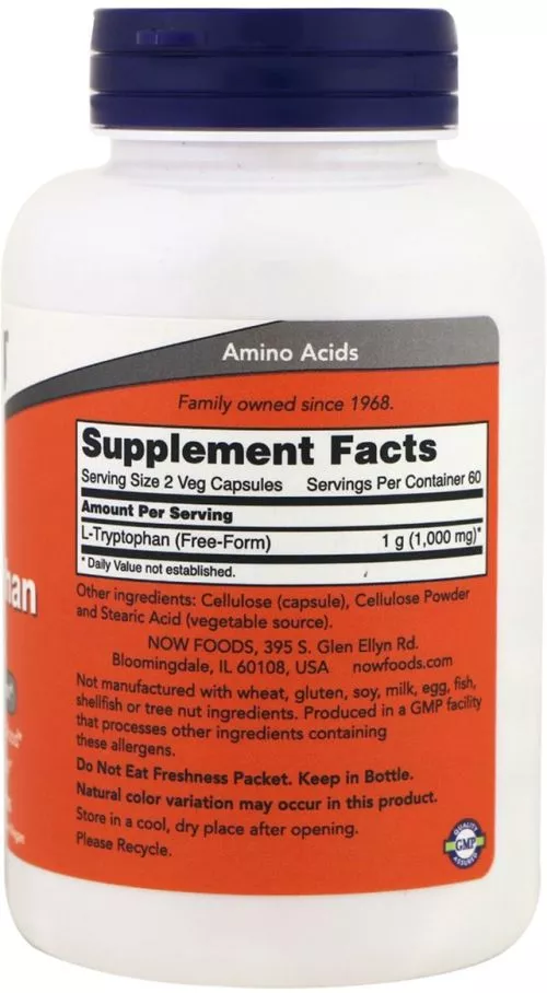 Аминокислота Now Foods L-Триптофан 500 мг 60 гелевых капсул (733739001665) - фото №2