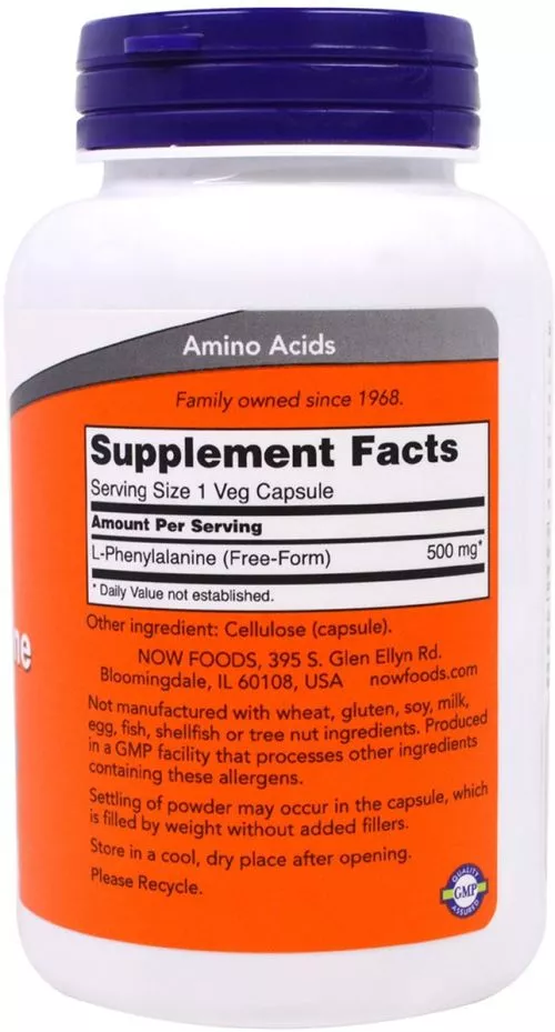 Амінокислота Now Foods L-Фенілаланін 500 мг 120 капсул (733739001320) - фото №2