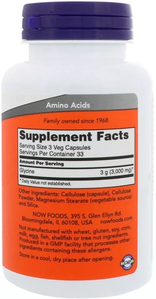 Аминокислота Now Foods Глицин 1000 мг 100 гелевых капсул (733739001078) - фото №2