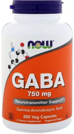 Амінокислота Now Foods GABA (Гамма-аміномасляна кислота) 750 мг 200 капсул (733739001290)